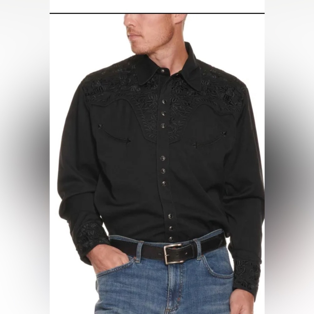 Scully Men's Legends Gunfighter Black On Black Long Sleeve Western Shirt